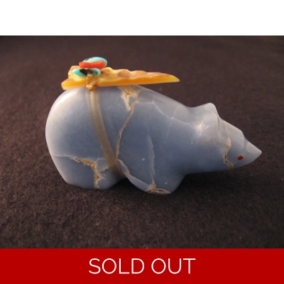 Blue Angelite Bear 2 -1/2" L x 1 -1/2" H by  Evalena  Boone Authentic Zuni Art